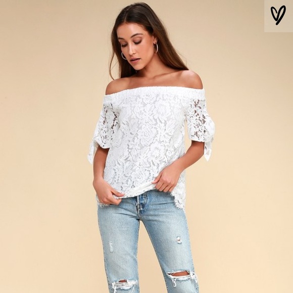 BRAND NEW! Lulus Off the Shoulder Lace Top - Picture 1 of 4